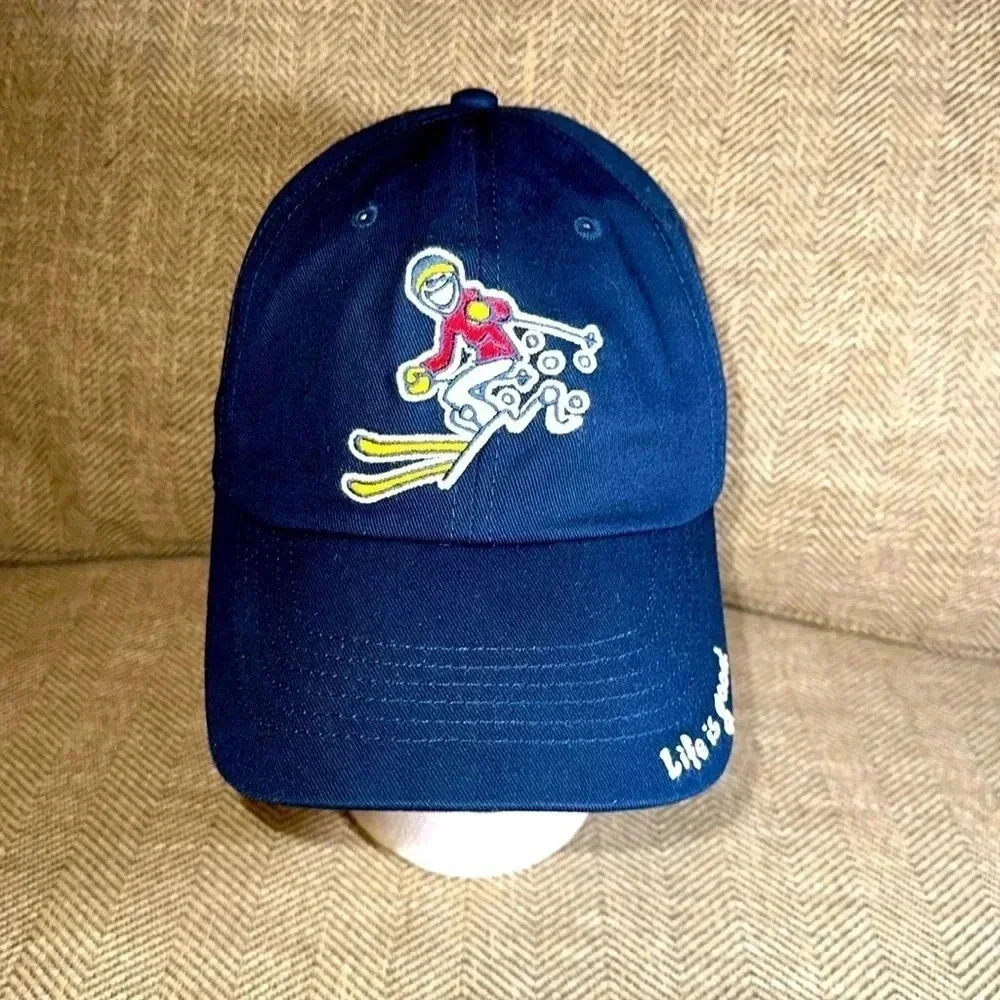 LIFE IS GOOD SNOW SKIING BALL CAP HAT BLUE ADJUSTABLE